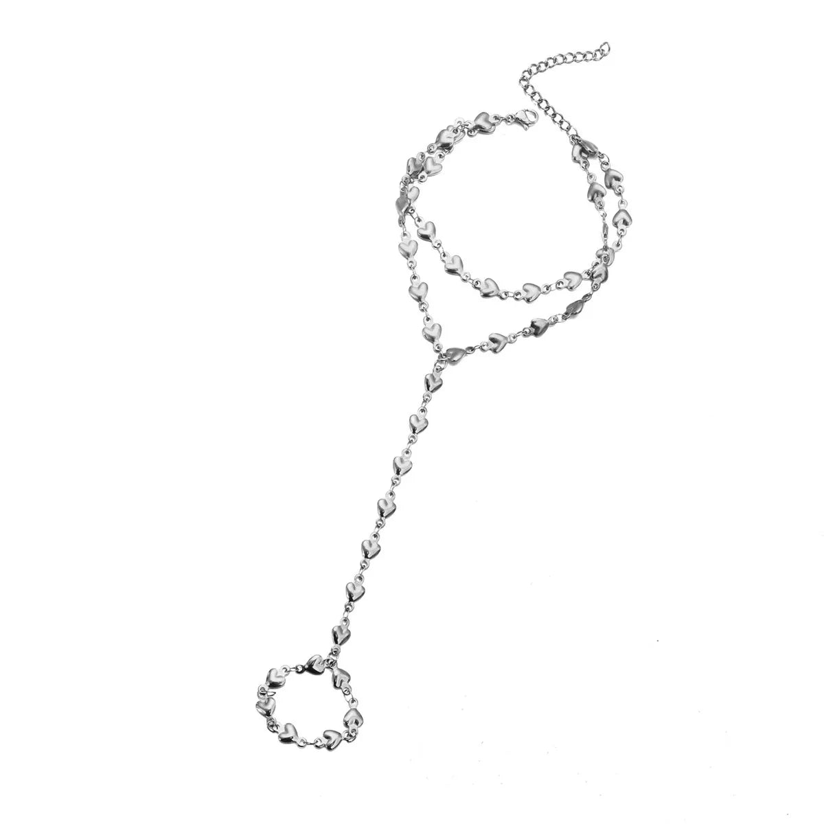 Heart hand and finger chain - women's hand bracelet silver