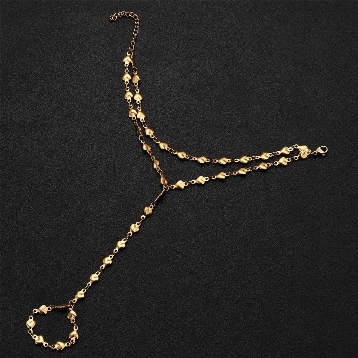 Heart hand and finger chain - women's hand bracelet gold