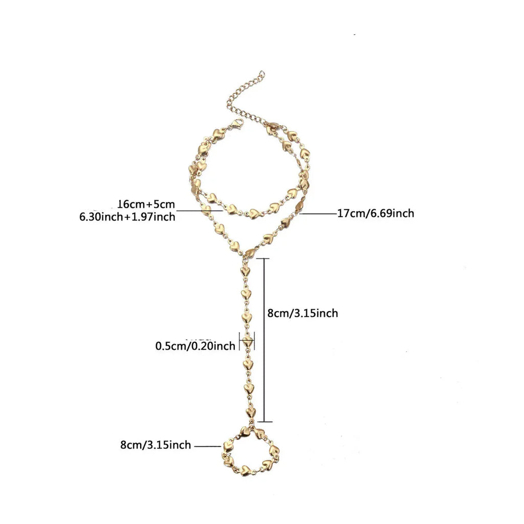 Heart hand and finger chain - women's hand bracelet