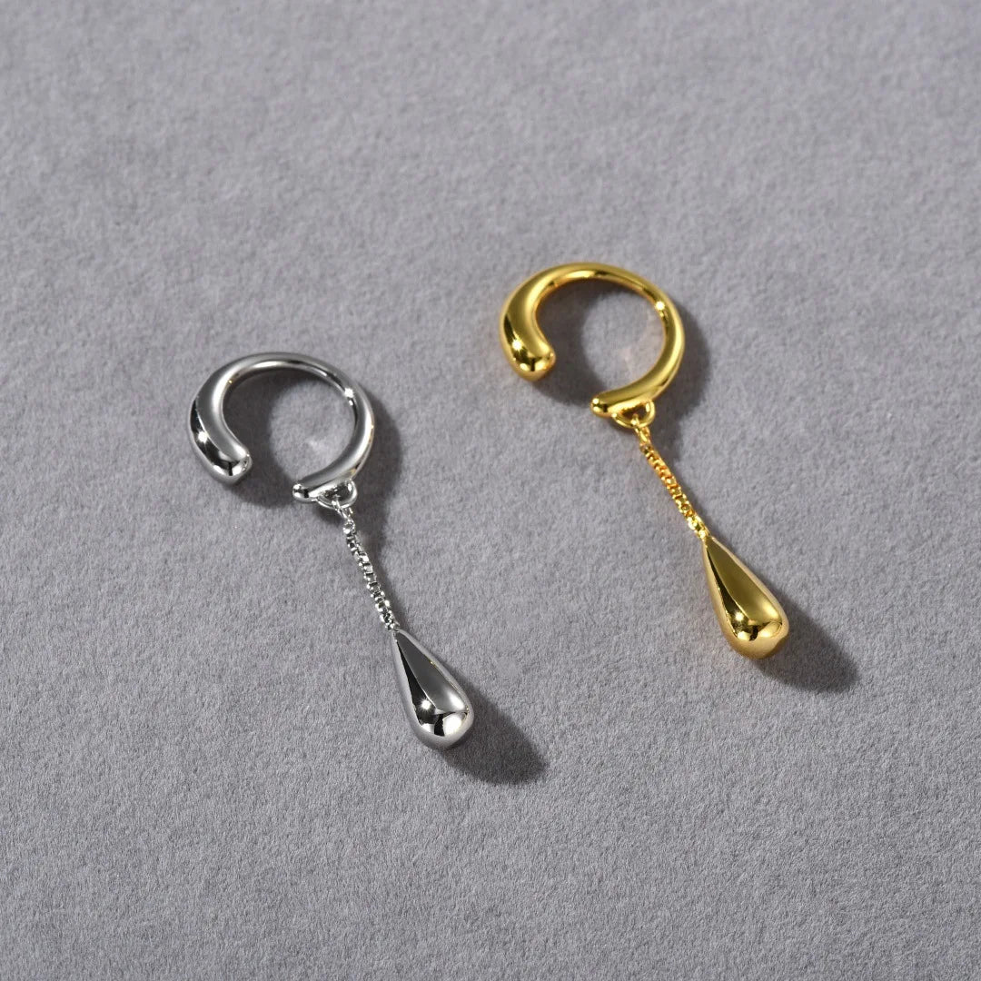 Fine Teardrop Hoop Ear Clips Silver