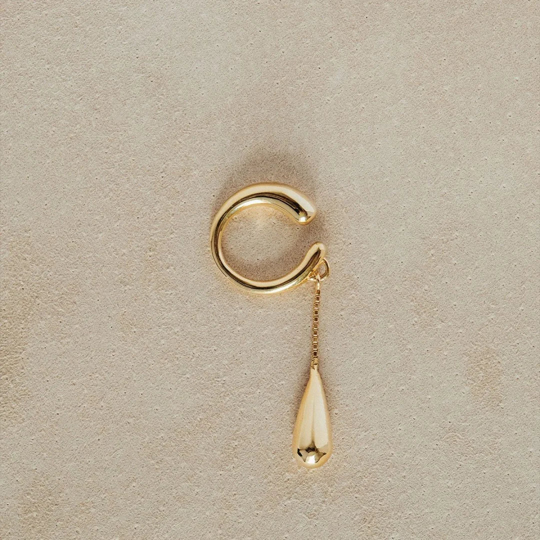 Fine Teardrop Hoop Ear Clips Gold
