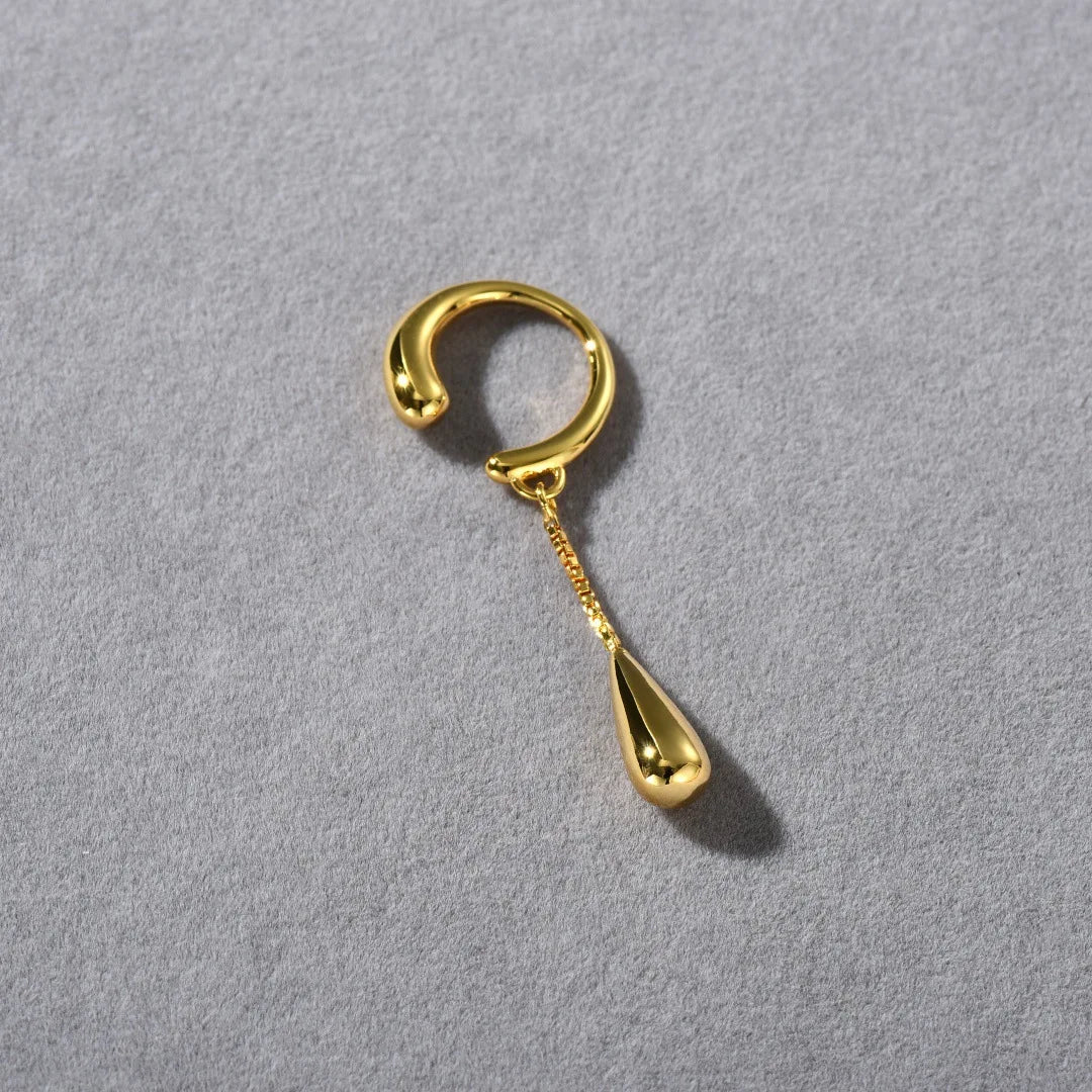 Fine Teardrop Hoop Ear Clips Gold