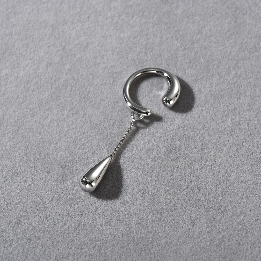 Fine Teardrop Hoop Ear Clips Silver