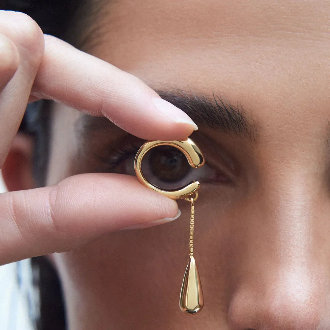 Fine Teardrop Hoop Ear Clips Gold