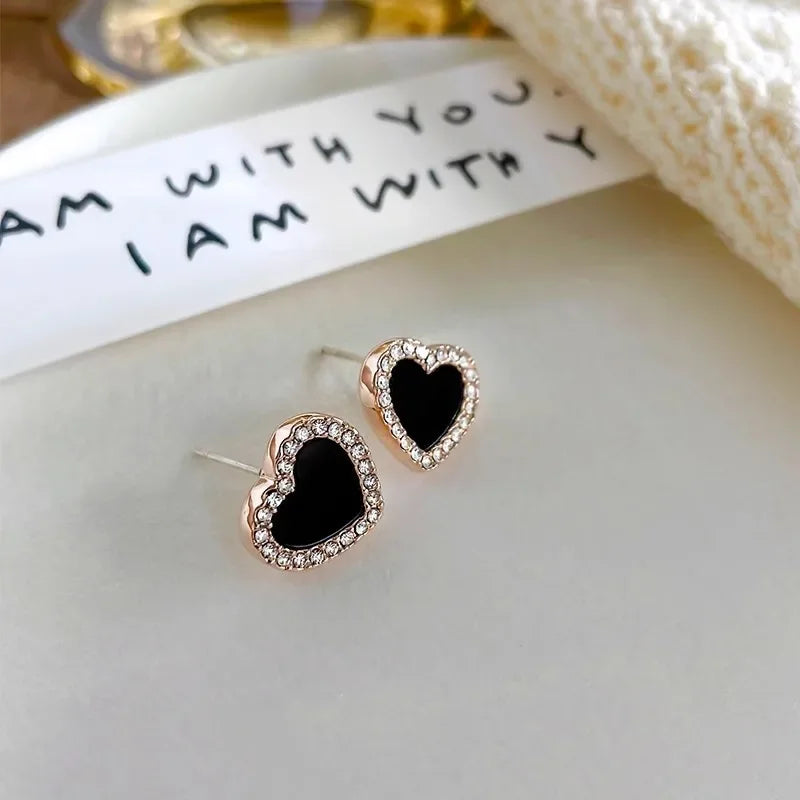 Women's Black Heart Stud Earrings