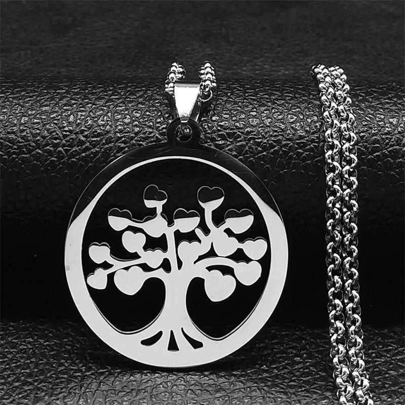 Tree of Life Necklace Hardened Steel Pendant silver