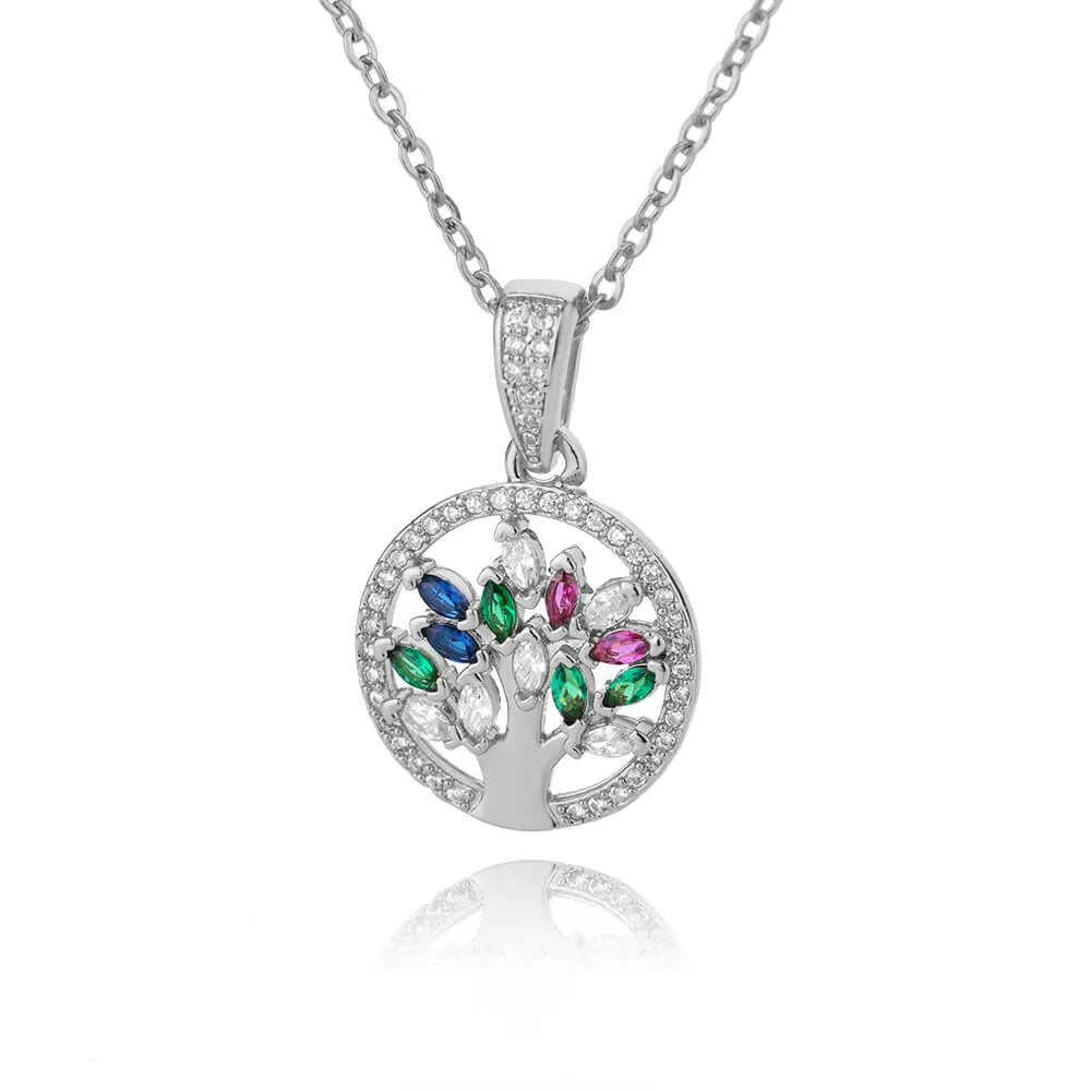 Tree of Life Necklace Women’s Pendant Stones Silver