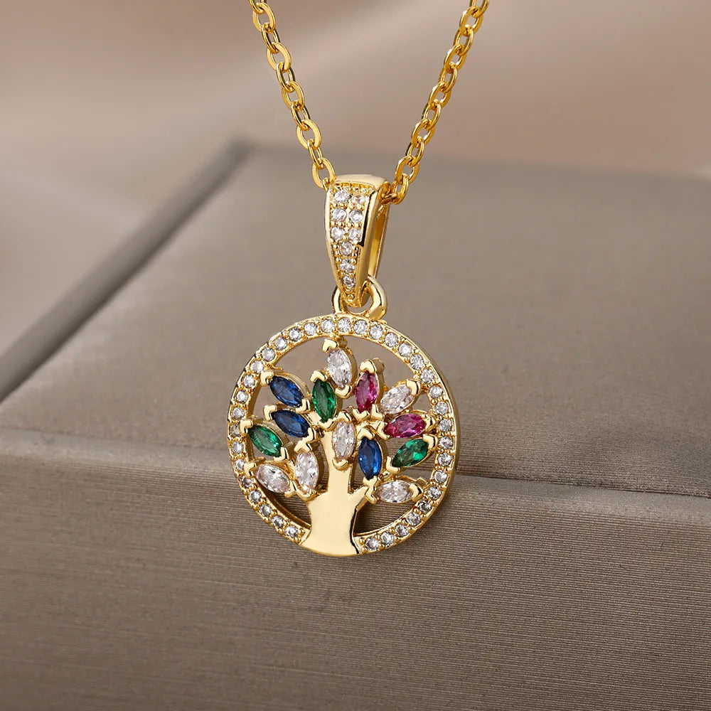 Tree of Life Necklace Women’s Pendant Stones Gold