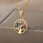 Tree of Life Necklace Women’s Pendant Stones Gold