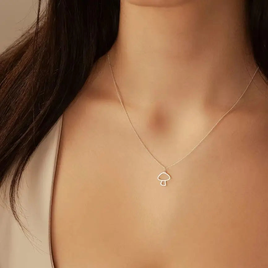 Necklace with Delicate Mushroom Pendant in Silver
