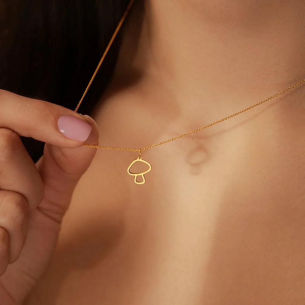 Necklace with Delicate Mushroom Pendant in Gold