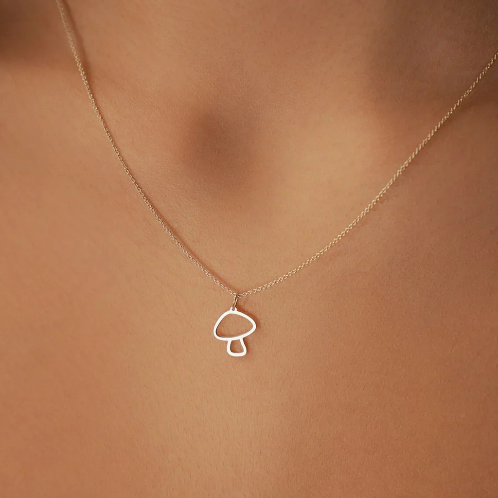 Necklace with Delicate Mushroom Pendant in Silver