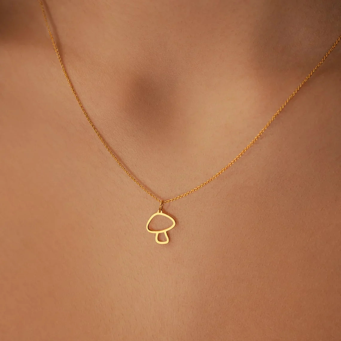 Necklace with Delicate Mushroom Pendant in Rose Gold