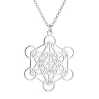 Necklace with Large Metatron's Cube Pendant Silver