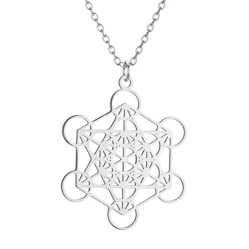 Necklace with Large Metatron's Cube Pendant Silver