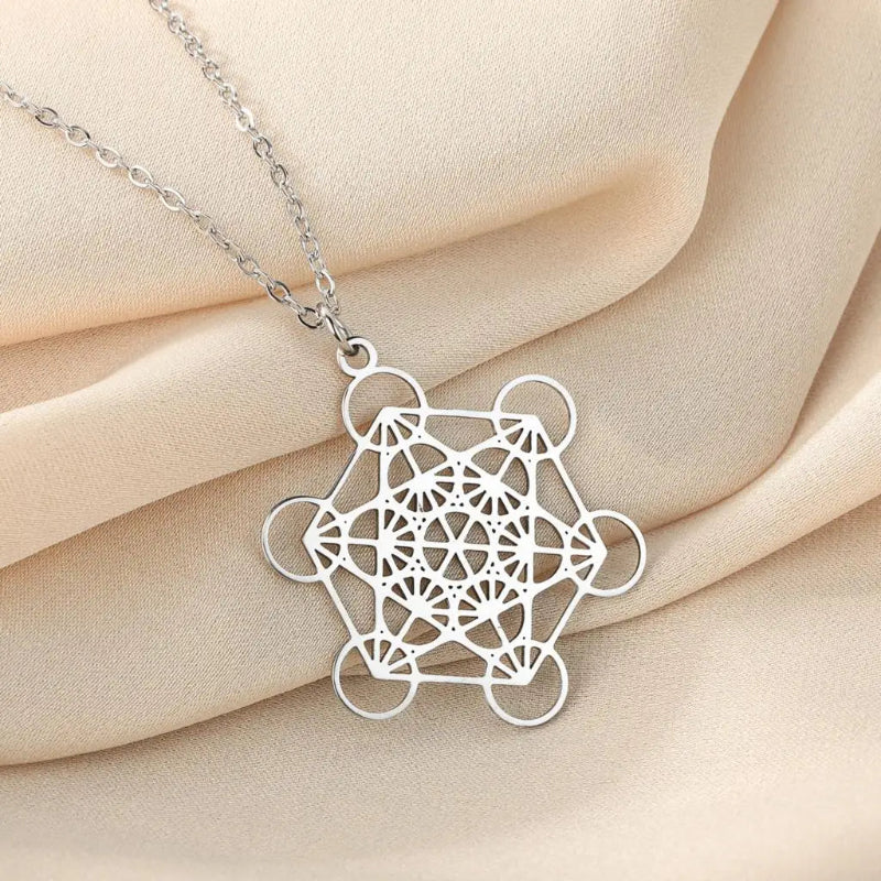 Necklace with Large Metatron's Cube Pendant Silver