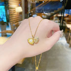 Shell Pendant Necklace with Scallop Shell, Rhinestones and Pearl