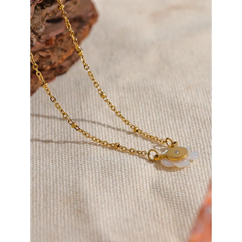 Necklace with Beautiful White Flower Pendant