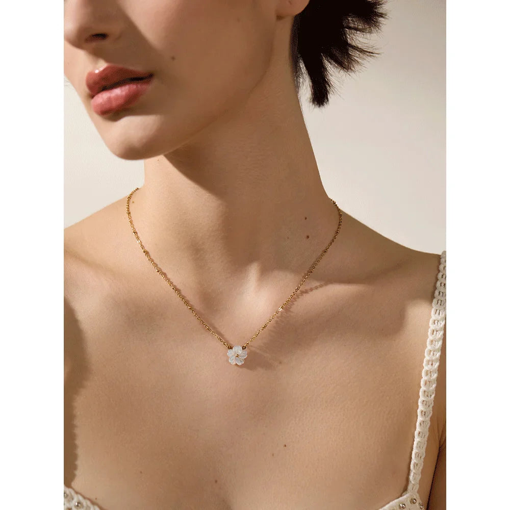 Necklace with Beautiful White Flower Pendant