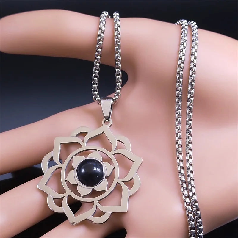 Necklace with a Lovely Lotus Flower Pendant 