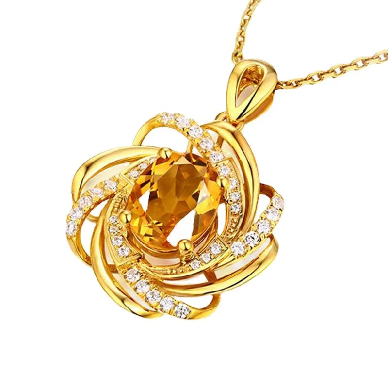 Necklace with Pretty Flower Pendant, Pearl and Zircon in Gold