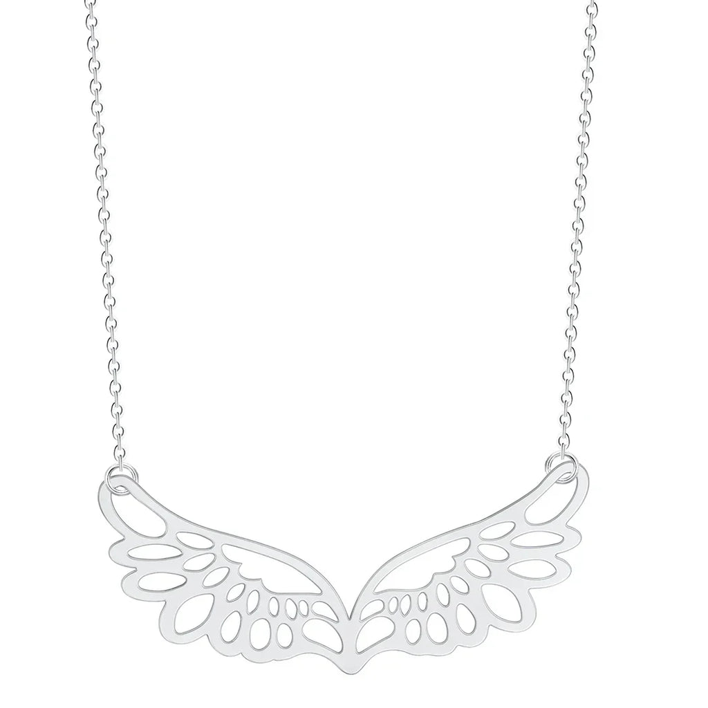 Necklace with large silver angel wings pendant