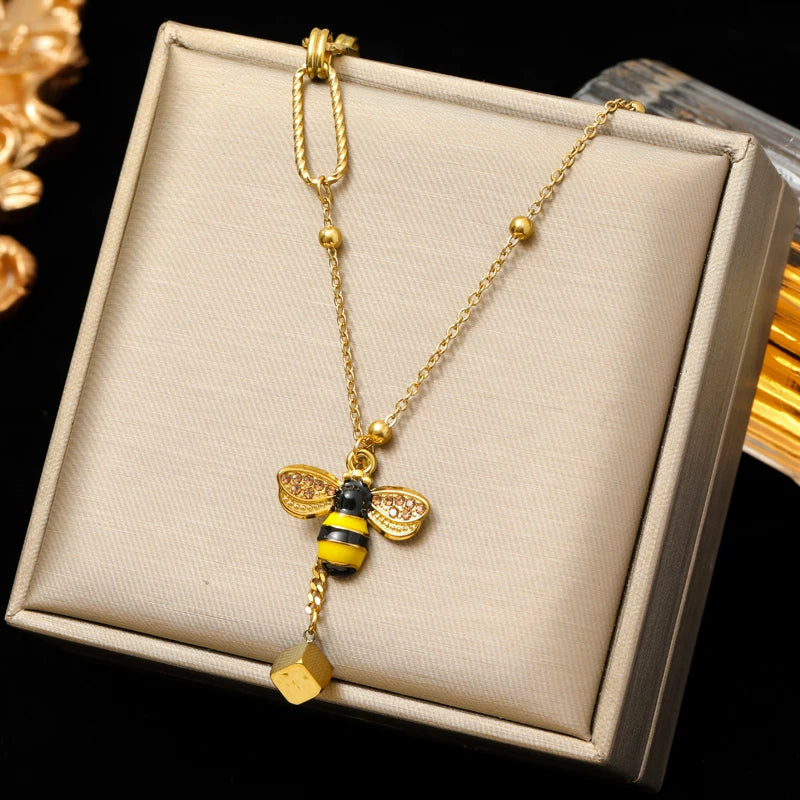 Necklace with bee pendant for women