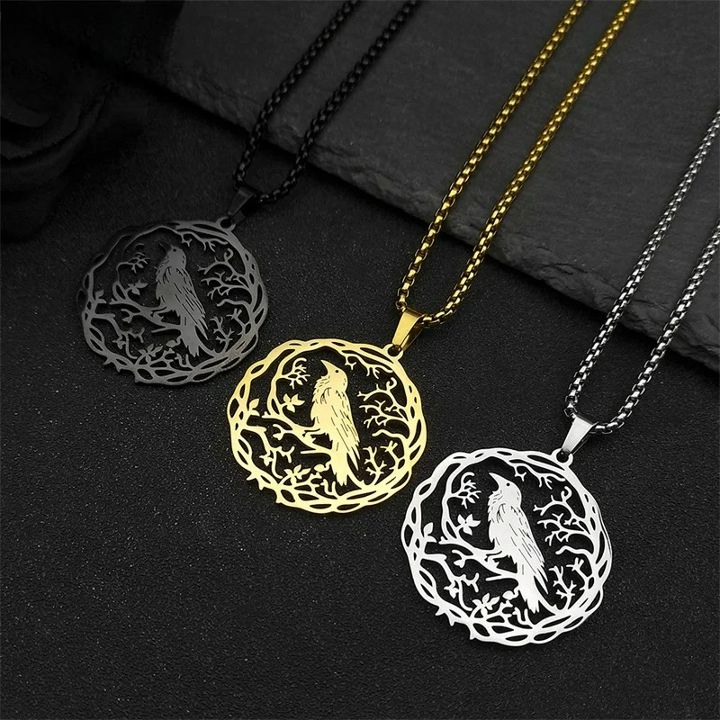 Necklace with Tree and Bird Pendant gold