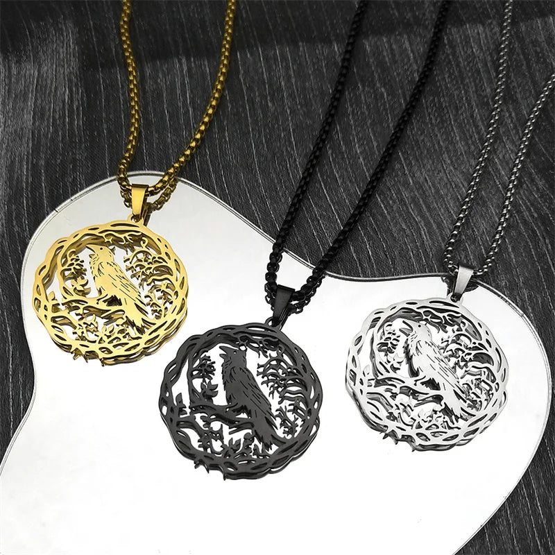 Necklace with Tree and Bird Pendant silver