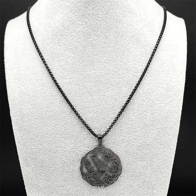 Necklace with Tree and Bird Pendant black