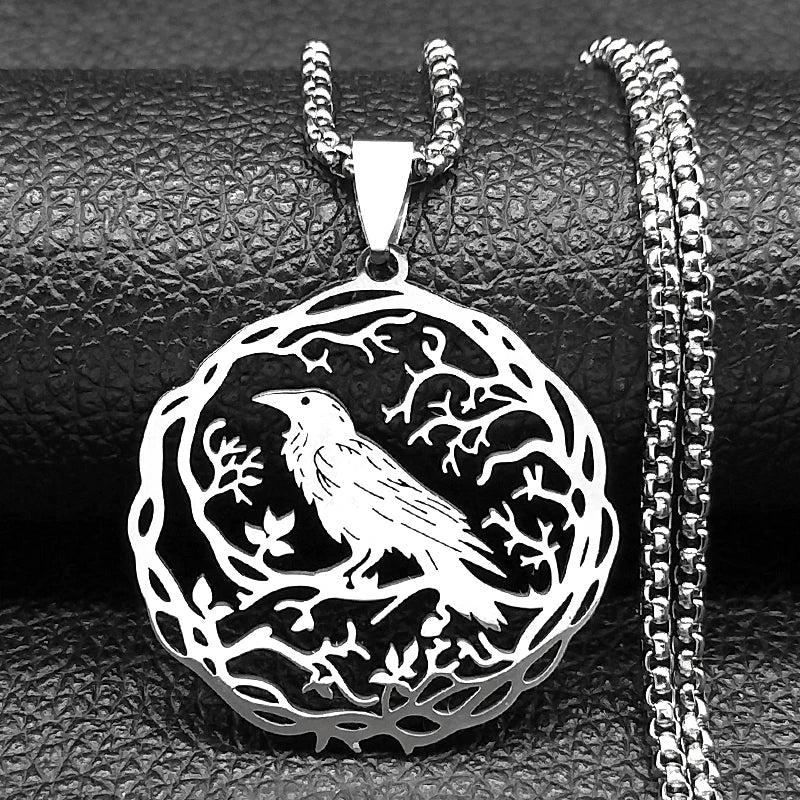 Necklace with Tree and Bird Pendant silver