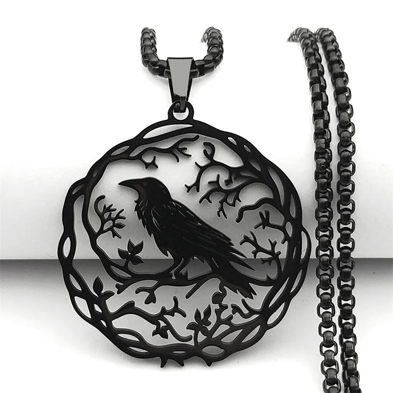 Necklace with Tree and Bird Pendant black