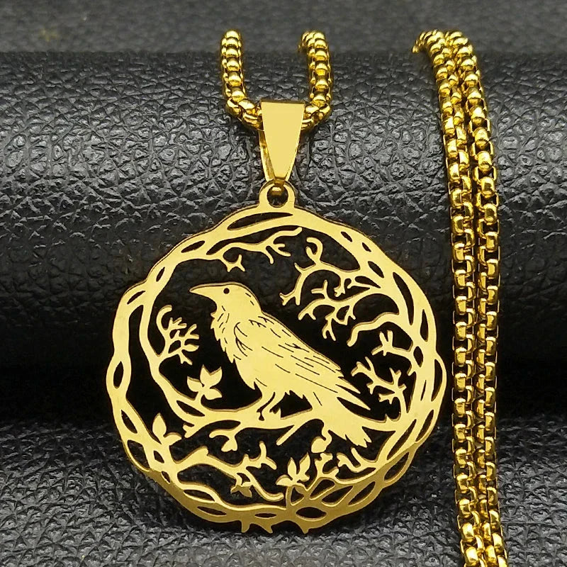 Necklace with Tree and Bird Pendant gold