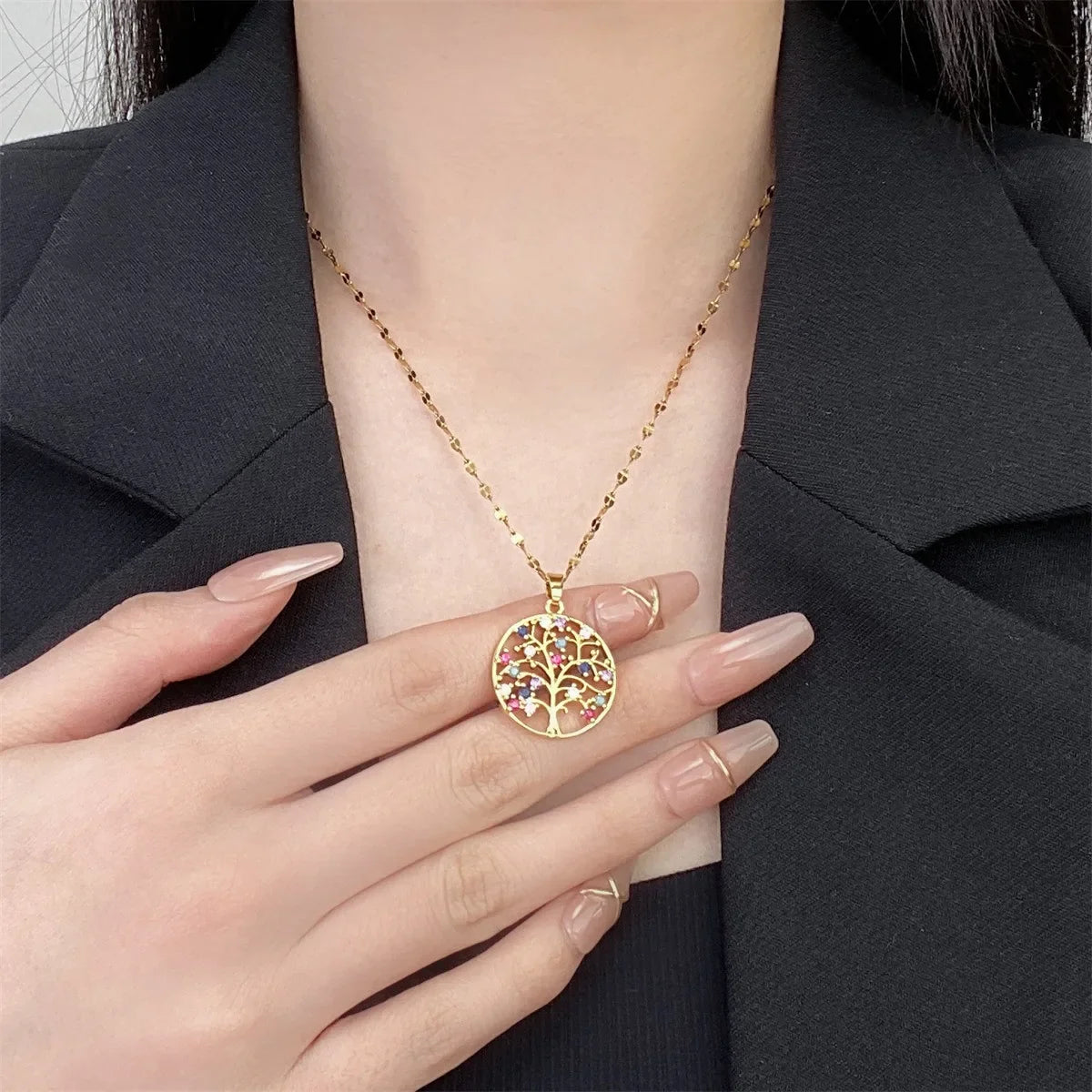 Necklace with Tree of Life Pendant with Multicolor Zircon