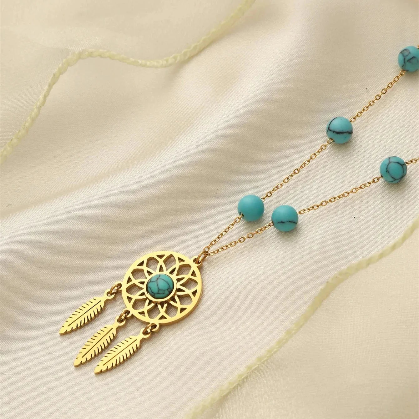 Dreamcatcher Pendant Necklace with Turquoise Beads