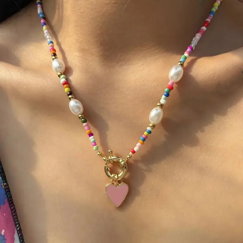Necklace with Romantic Bohemian Pendant pink
