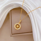 Necklace with Compass Pendant with Wind Rose Pink Zircon