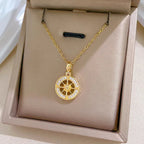 Necklace with Compass Pendant with Wind Rose Pink Zircon