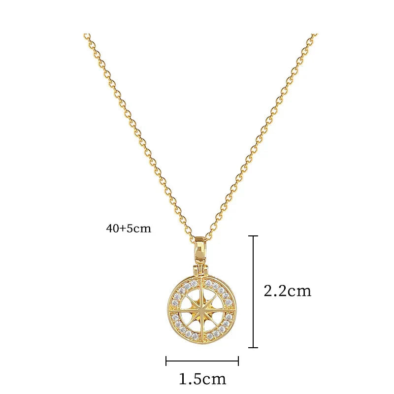 Necklace with Compass Pendant with Wind Rose Pink Zircon