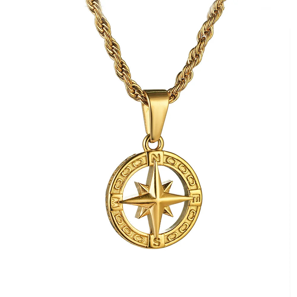 Necklace with Wind Rose Compass Pendant gold