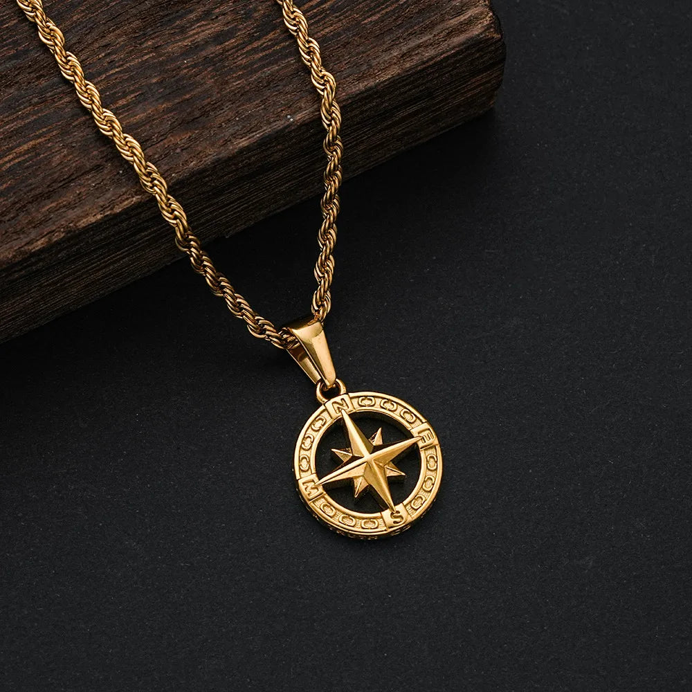 Necklace with Wind Rose Compass Pendant gold