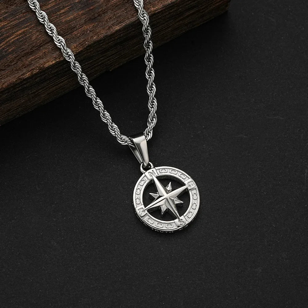 Necklace with Wind Rose Compass Pendant silver