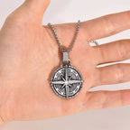 Men's Compass Rose Pendant Necklace in Silver