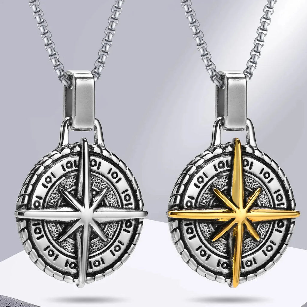 Men's Compass Rose Pendant Necklace in Gold