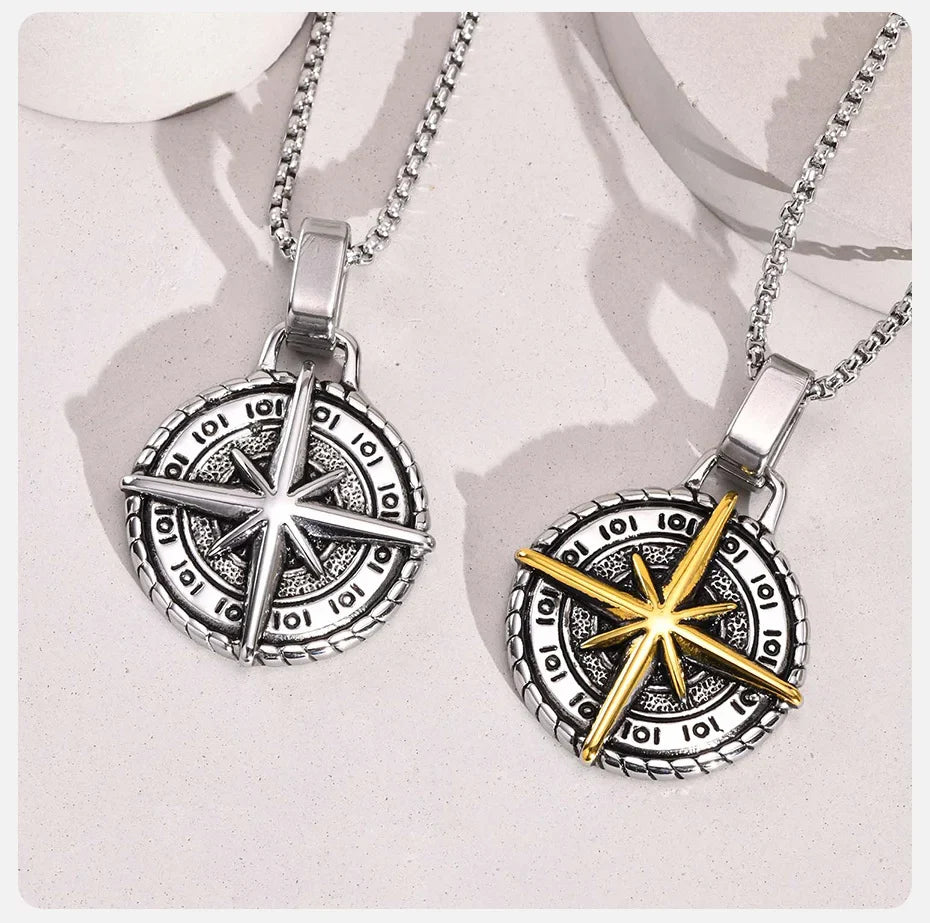 Men's Compass Rose Pendant Necklace in Gold