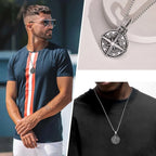 Men's Compass Rose Pendant Necklace in Silver