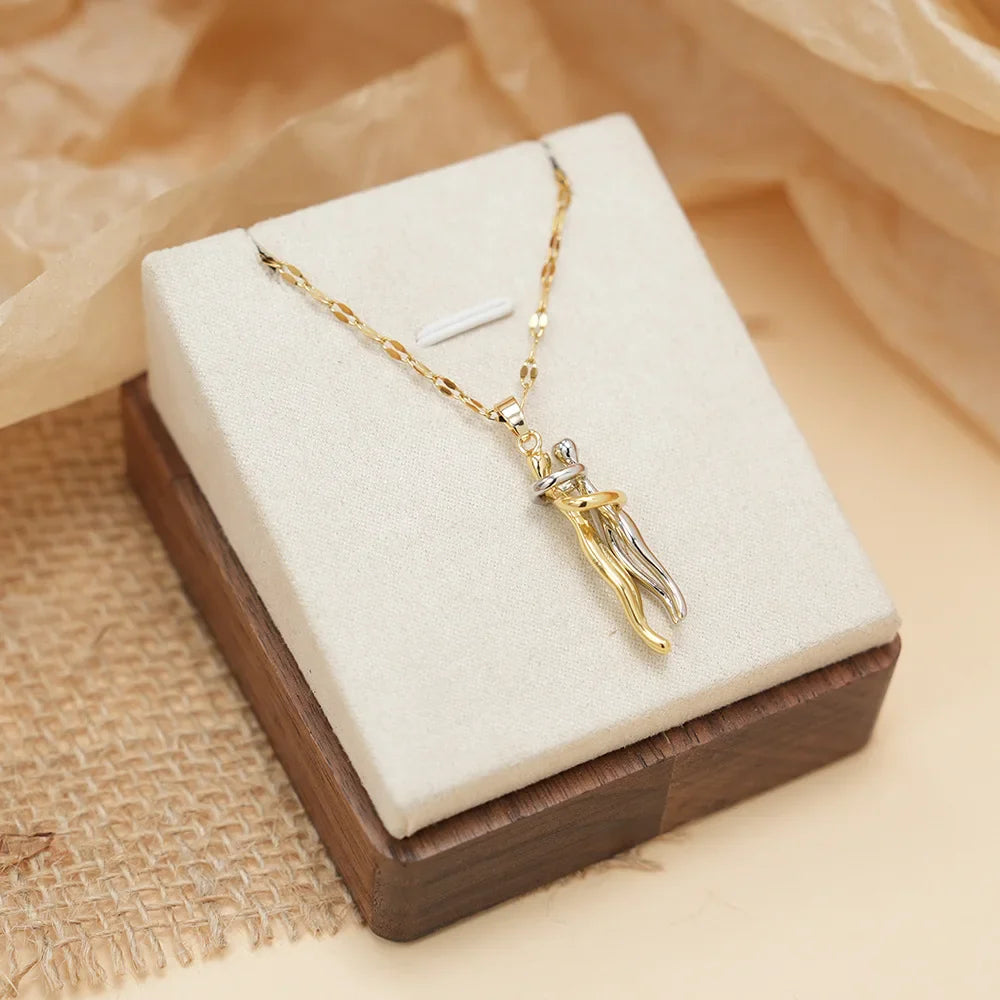 Necklace with Love Hug Pendant for Men Gold