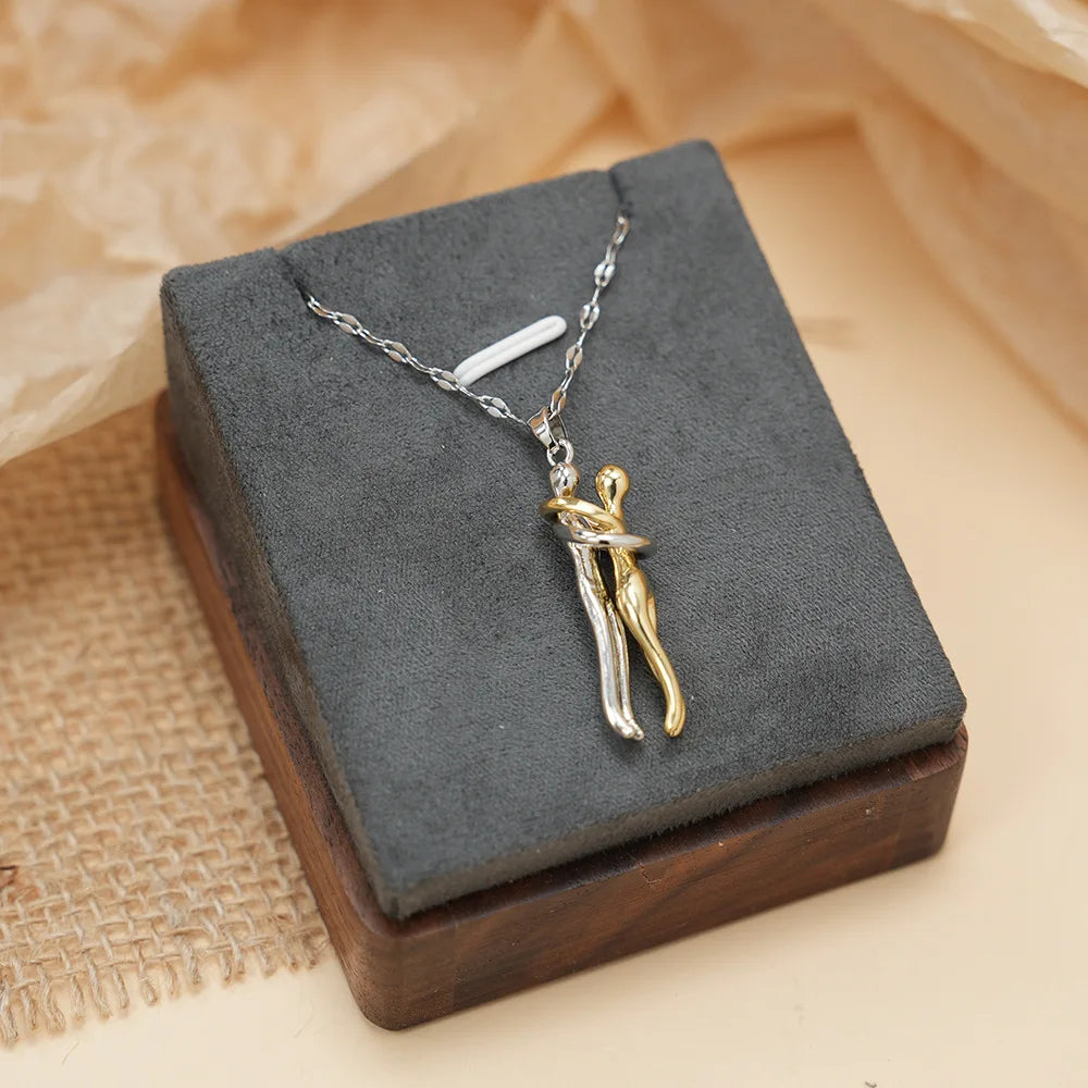Necklace with Love Hug Pendant for Men Silver