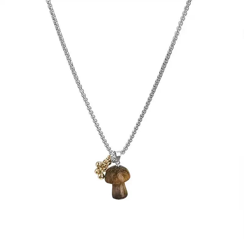 Autumn Mushroom Pendant Necklace brown