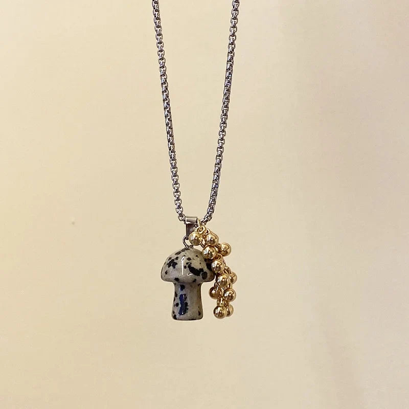 Autumn Mushroom Pendant Necklace tiger eye